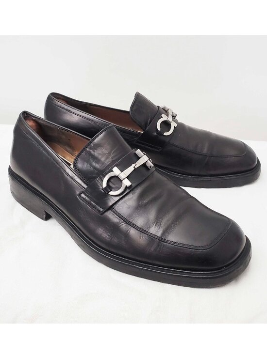 Salvatore Ferragamo Men’s Black Gancini Horsebit Square Toe Loafers Shoes 7.5 2E main image 4